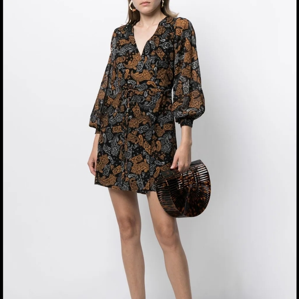 Faithfull the Brand Black and Brown Patterned Dress